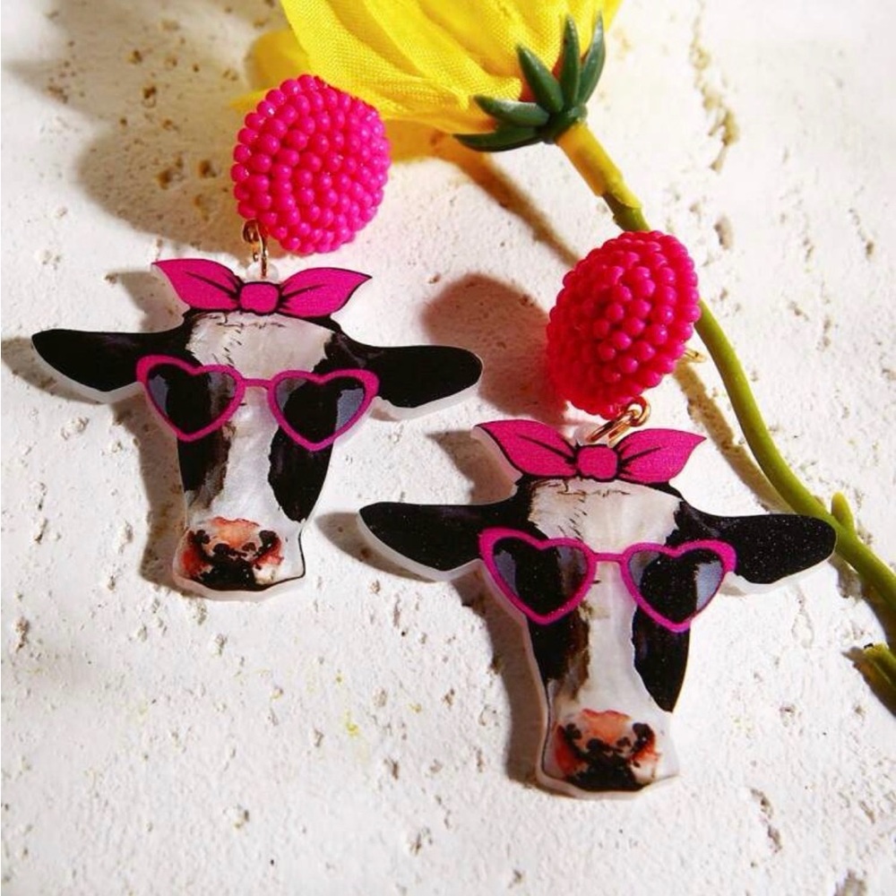 Pink Cow Earrings